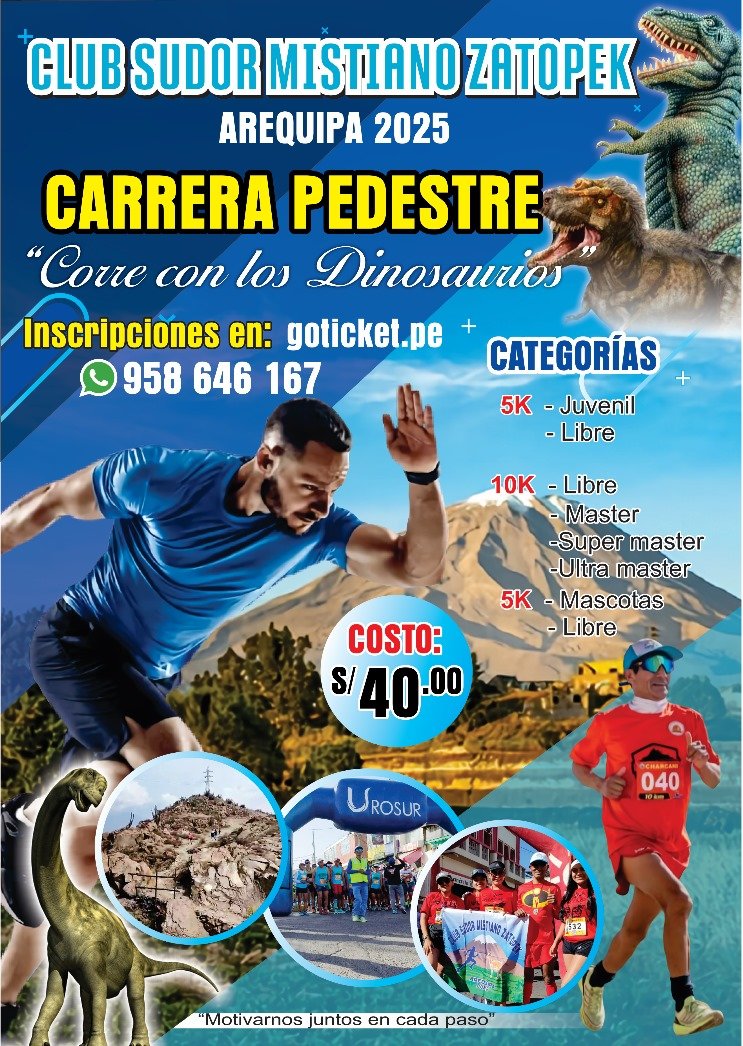 🦕 CARRERA PEDESTRE “Corre con los Dinosaurios” – Arequipa 2025
